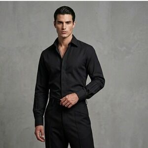 Teddy Vonranson Mens Black Hidden Placket Long Sleeve Button Down Shirt XL‎ USA